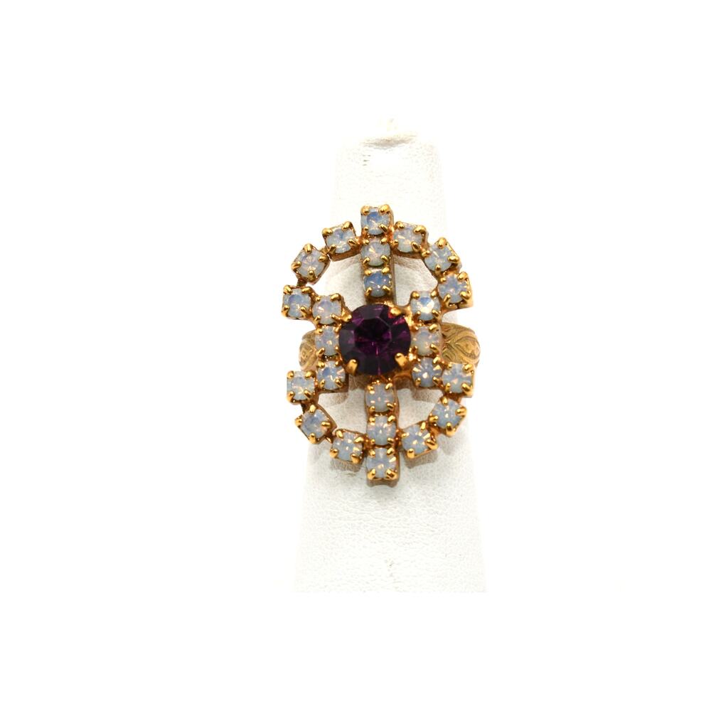 Vintage Opalescent Purple Rhinestone Statement Ring Size 6 Signed SC China
